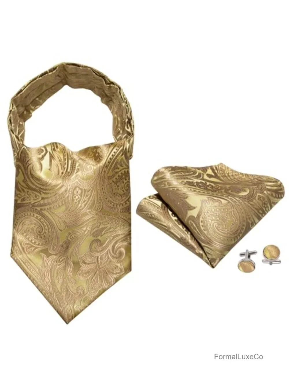 Men's Silk Scarf & Ascot Tie Set with Pocket Square & Cufflinks